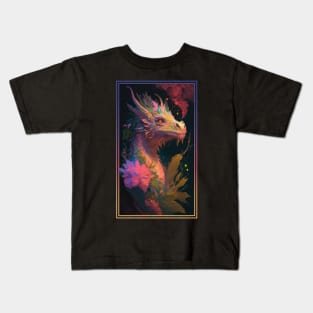 Dragon Vibrant Tropical Flower Tall Digital Oil Painting Portrait Kids T-Shirt